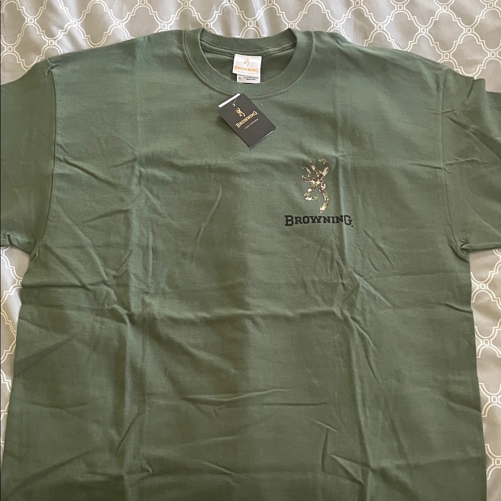 Browning Men’s Short Sleeve Tee with Camo Buck Logo - Olive Green